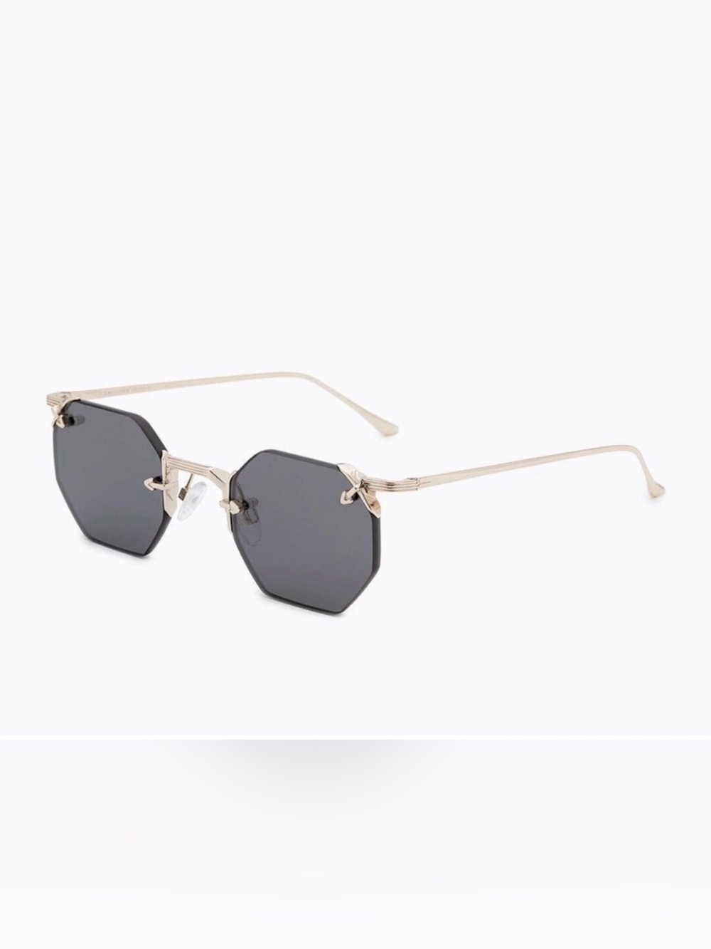 Carolina Rimke Rimless Octagon Sunglasses - Black Lenses with Gold Frame